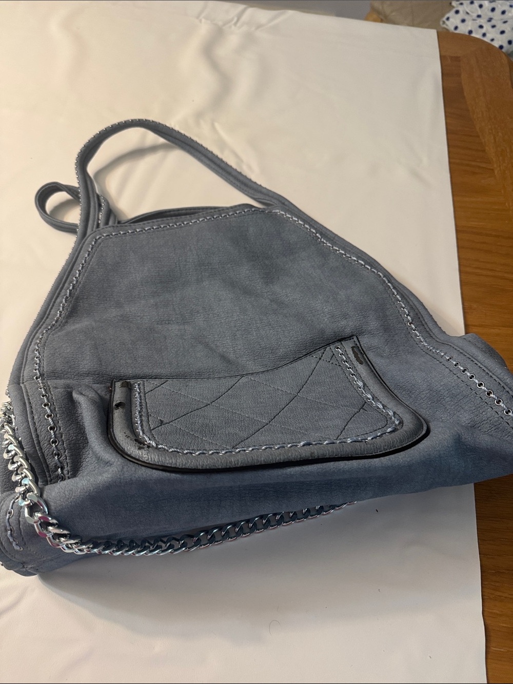 Washed Blue Women’s Chain-Trim Shoulder Bag